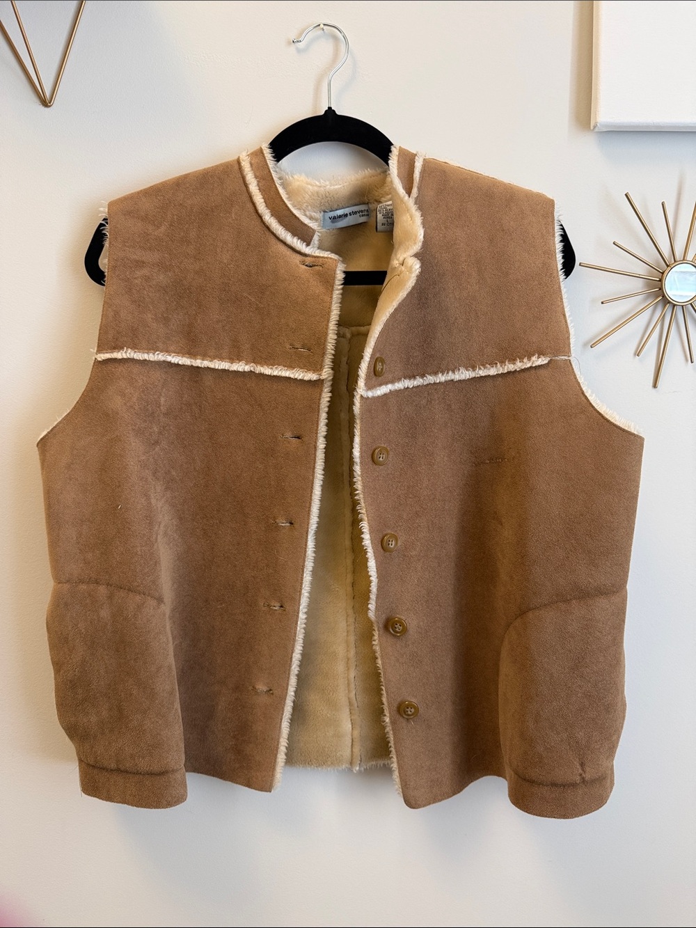 Valerie Stevens Camel Suede Shearling Vest